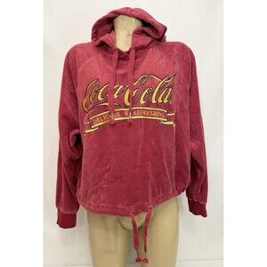 Coca Cola Sweatshirt Hoodie 2XL XXL 19 Red Embroidered Hooded Crop Drawstring